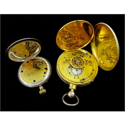 19th century silver-gilt consular cased French verge fusee pocket watch, front wound, white enamel dial with Arabic numerals, gold-plated Waltham full hunter pocket watch by Waltham, silver cased lever pocket watch by William McGregor Edinburgh and a pocket barometer by Peter Stevenson, Edinburgh (4)