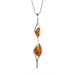 Silver Baltic amber pendant necklace, stamped 925