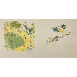 Jake Sutton (British 1947-): 'Passing the Post' and 'Parading the Paddock', pair limited edition colour lithographs signed in pencil 44cm x 42cm (2) (unframed)