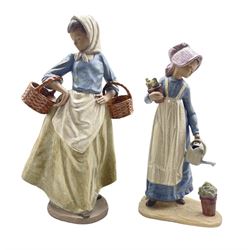 Nao Gres figure of a girl carrying baskets H37cm and another of a girl watering flowers (2) 