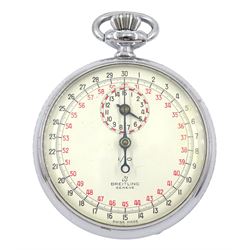 Breitling chrome stopwatch, white dial with second and minute markers