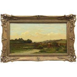 English School (19th/20th century): River Landscape, oil on canvas indistinctly signed 24cm x 45cm