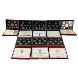 Eight The Royal Mint United Kingdom proof coin collections, dated 1985, 1986, 1988, 1989, 1990, 1996, 1997 and 1987 all cased with certificates


