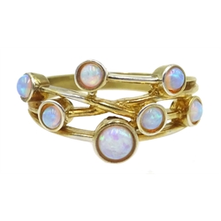 Silver-gilt multi opal set ring, stamped sil