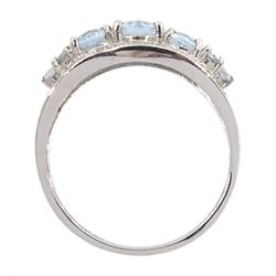 9ct white gold oval blue topaz and diamond ring, hallmarked