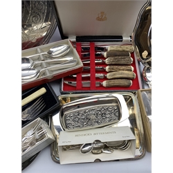 Quantity of assorted plated cutlery, plated oval tray etc