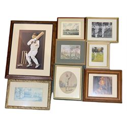After Sarah Blakey (British 20th century): Cricketer, limited edition colour print signed in pencil numbered 28/850 together with a print of The Scorer William Davies of Brighton after Thomas Henwood and 6 other cricket prints max 46cm x 30cm (8)