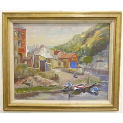  Anne Williams (British 20th century): 'Staithes', oil on board signed, titled on label verso 44cm x 54cm  Provenance: direct from the artist's family. Anne was a local artist who lived at Malton and later York.  