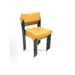 Morris of Glasgow - Set four mid to late 20th century stacking chairs, moulded poly seat and back, raised on black square section aluminium supports, W43cm