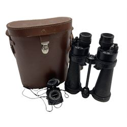 Pair of WW2 Bar & Stroud 7x CF41 military binoculars serial no. 56045 together with a military compass (2)