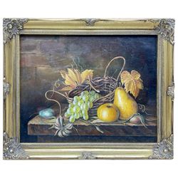 Eickelberg (Dutch 19th/20th century): Still Life of Fruit and Wicker Basket, oil on panel signed 19cm x 24cm