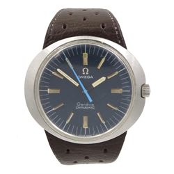 Omega Geneve Dynamic gentleman's stainless steel manual wind wristwatch, blue enamel dial with light blue centre seconds, on original brown leather strap