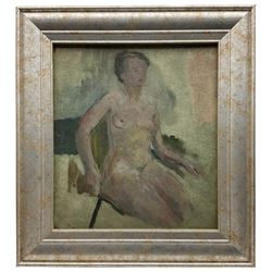 Circle of William Goodridge Roberts (Canadian 1904-1974): Seated Female Nude, oil on canvas laid onto board, unsigned 33cm x 28cm 