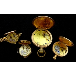 Swiss 9ct gold manual wind wristwatch, case by Sylvain Dreyfus, Chester 1929, on bracelet stamped 9ct gold metal fittings, Penlington & Batty gold plated pocket watch, 9ct gold wristwatch hallmarked and a ladies gold-plated pocket watch