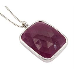 18ct white gold rectangular harlequin cut ruby pendant necklace, ruby approx 18.25 carat