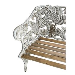 Coalbrookdale - 19th century cast iron fern pattern bench, shaped frame decorated trailing fern leaves and branches, oak slatted seat, on splayed supports 
