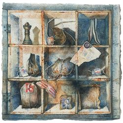 Liz Dulley (British Contemporary): 'The Royalty Box', watercolour signed, titled and artists address label verso 31cm x 31cm