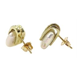 Pair of 9ct gold cultured pearl and channel set diamond stud earrings, Edinburgh hallmark