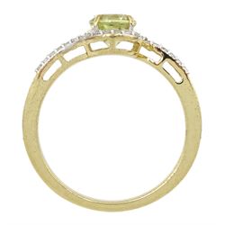 9ct gold round csarite and white zircon crossover ring, hallmarked 