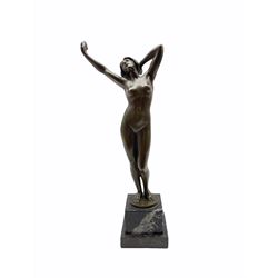 Bronze standing figure of a female nude on marble plinth H33cm