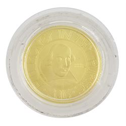 Queen Elizabeth II 2016 'Shakespeare' gold proof quarter ounce twenty five pounds coin, cased with certificate