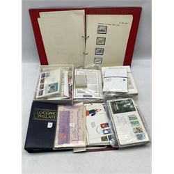 Stamps including various first day covers, some with printed addresses and special postmarks, small number of Queen Victoria postal history items etc, housed in various folders and loose