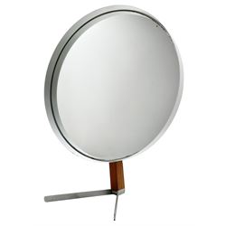 1960's Durlston Designs tripod vanity mirror, adjustable circular mirror plate with white coated steel frame and teak support, labelled verso, H44.5cm 