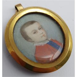 Penelope Carwardine (British 1729-1804): 'Justinian Saunders Bentley Nutt', portrait miniature signed with initials, the frame engraved verso 3cm x 2.5cm 
Notes: Justinian (1751-1811) was the second son of naval captain Justinian Nutt and went on to become a commodore in the Indian Navy.