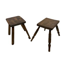 Four small oak stools of various sizes 