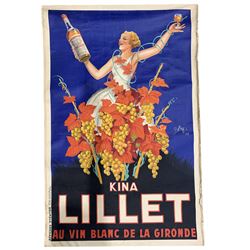 Robert 'Robys' Wolff (French 1916-): 'Kina Lillet - Au Vin Blanc De Le Gironde', Vintage French Liqueur advertising Poster, colour lithograph linen backed signed and dated '37 in the plate 200cm x 133cm
