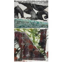 Anne Ramsden (British Contemporary): Abstract Composition, pair aquatints with mixed media signed in pencil 24cm x 25cm (2)