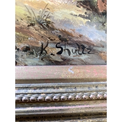 K Shultz Continental winter landscape, oil on panel, signed, 29cm x 39cm