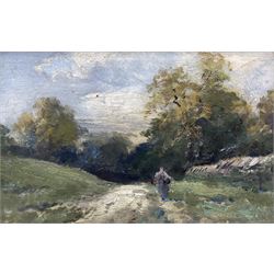 William Manners (British 1860-1930): Figure on Country Path, oil on board possibly signed 16cm x 25cm