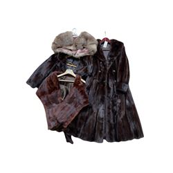 Calman Links of London full length dark mink coat, dark mink shawl and two others
