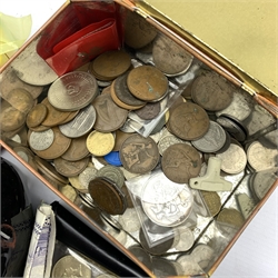Queen Victoria 1893 crown coin, two Queen Elizabeth II 1993 five pound coins, three 1986 two pound coins, Great British pre-decimal pennies, various World coins etc