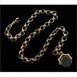 Victorian 7ct gold chain, with bloodstone and agate swivel fob stamped 10ct