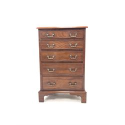 Quality 20th century mahogany pedestal chest, moulded top over five long graduated drawers with floral moulded brass drop handles, raised on bracket supports W51cm, H80cm, D43cm