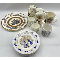 Collection of commemorative mugs and tankards including the 1900th anniversary of York, Princes of Wales, Diana mugs etc together with a set of ten Spode Christmas plates