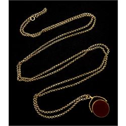 Victorian 9ct gold necklace chain and a 9ct gold carnelian and bloodstone swivel fob