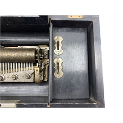 Late 19th Century Swiss eight air musical box with comb and cylinder movement, cylinder 10cm long in a simulated rosewood case L38cm