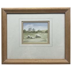 English School (20th Century): Shepherd and Flock, pair watercolours indistinctly signed 9cm x 11cm (2)