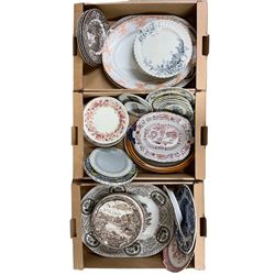 Victorian and later tableware including Masons, Wedgwood, Royal Tudor etc. in three boxes