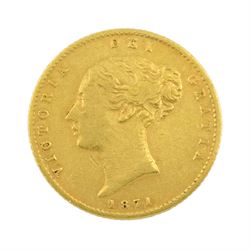Queen Victoria 1871 gold half sovereign coin, die number 8