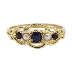 9ct gold sapphire and seed pearl ring, hallmarked