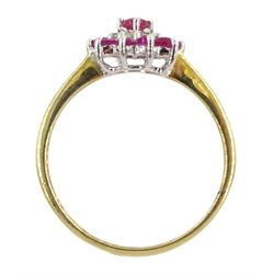 Silver-gilt ruby and diamond cluster ring, stamped 925