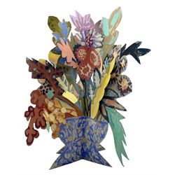 Mark Hearld (Scottish 1974-): Still Life of Wild Flowers in a Vase, mixed media 3D sculpture H89cm 