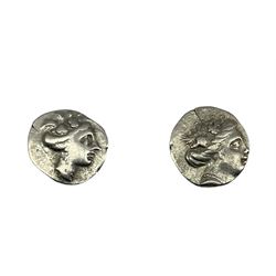 Two ancient Greek silver Euboea Histiaia tetrobol coins, 3-2nd century BC