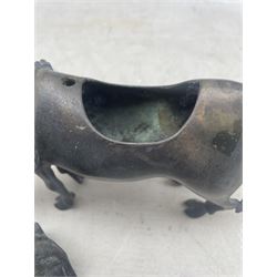 Chinese bronzed 'Scholar on Buffalo' censer and cover, L20cm 