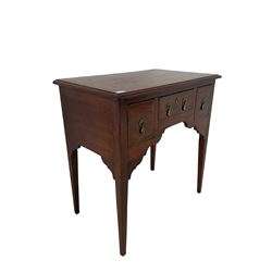 18th century mahogany low boy, the rectangular top over one long and two short drawers, raised on square tapering supports 
