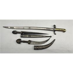 19th century Continental bayonet L69cm, Turkish Kindjhal and scabbard and an Indo Persian jambiya